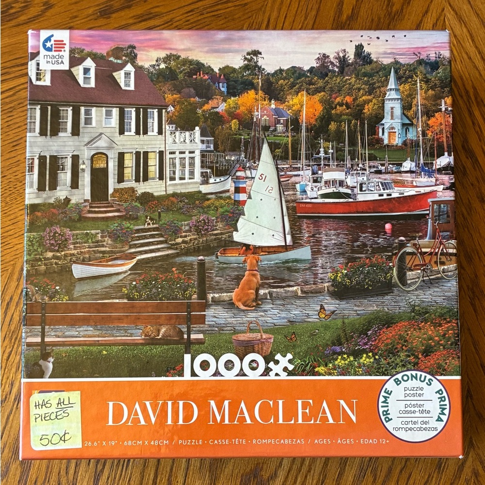 David MacLean 1000-Piece Coastal Harbor Puzzle with Orange Accent